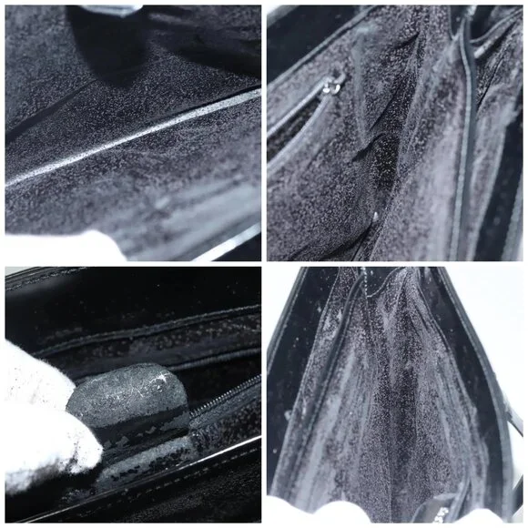 GUCCI Tote Bag Patent leather Black Silver Auth